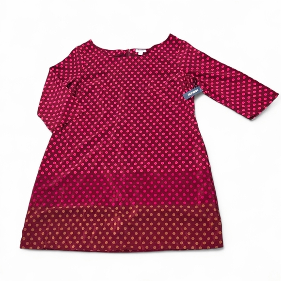 Old Navy Dresses & Skirts - Old Navy Maroon, Brown, Pink Polka Dot Dress 3/4 Sleeves Valentine's Size XL NWT